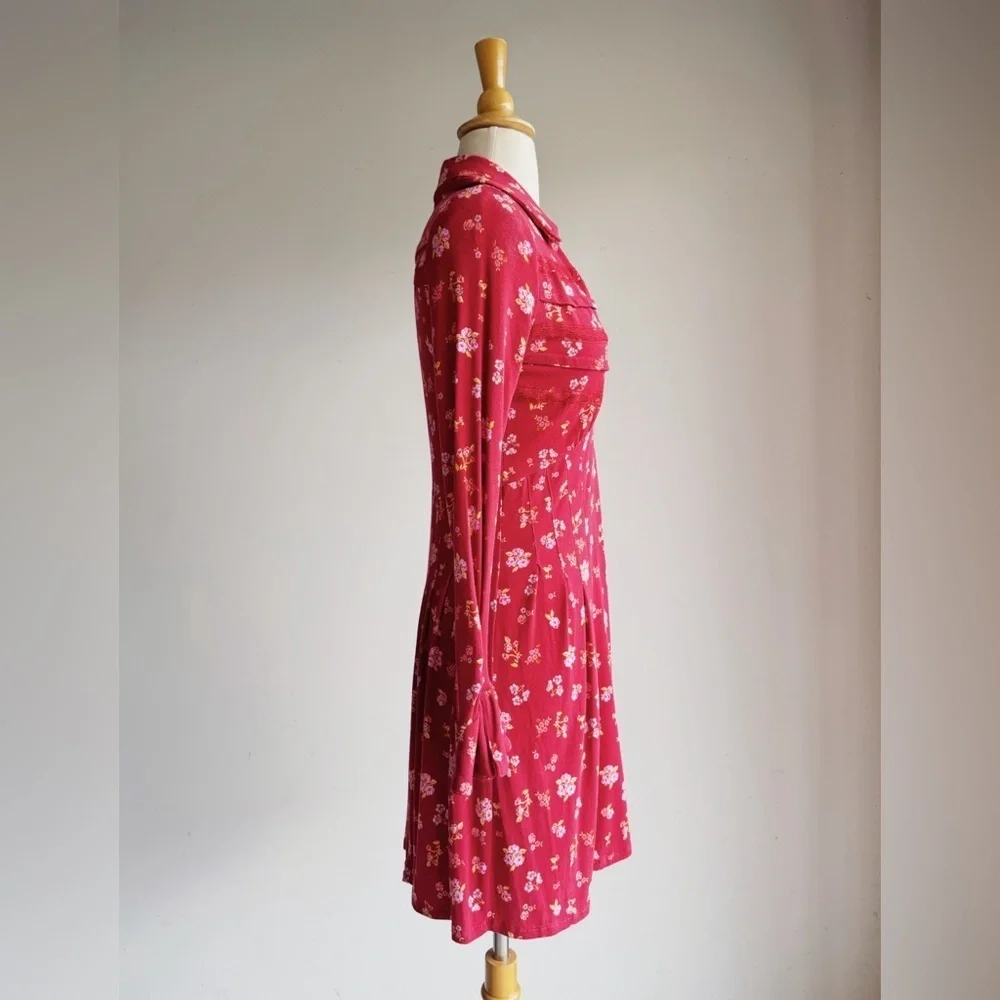 FREE PEOPLE Good Days Mini Dress in Red Floral Pattern XS